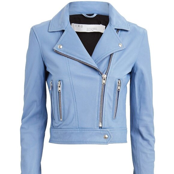 IRO HARTLEY LEATHER MOTO JACKET IN BLUE-LT - Picture 9 of 14